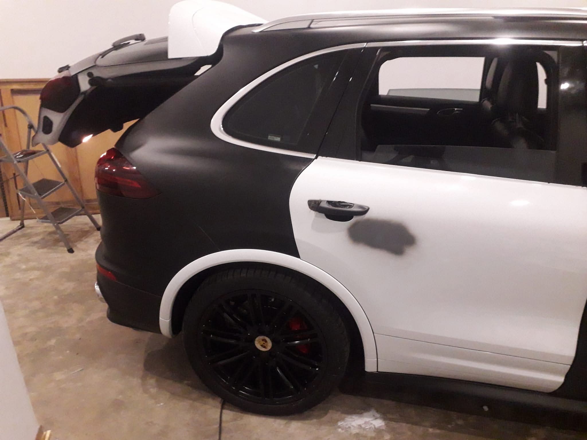 Black and White Porsche Vehicle Wrap - Premium Sports Car Partial Wrap
