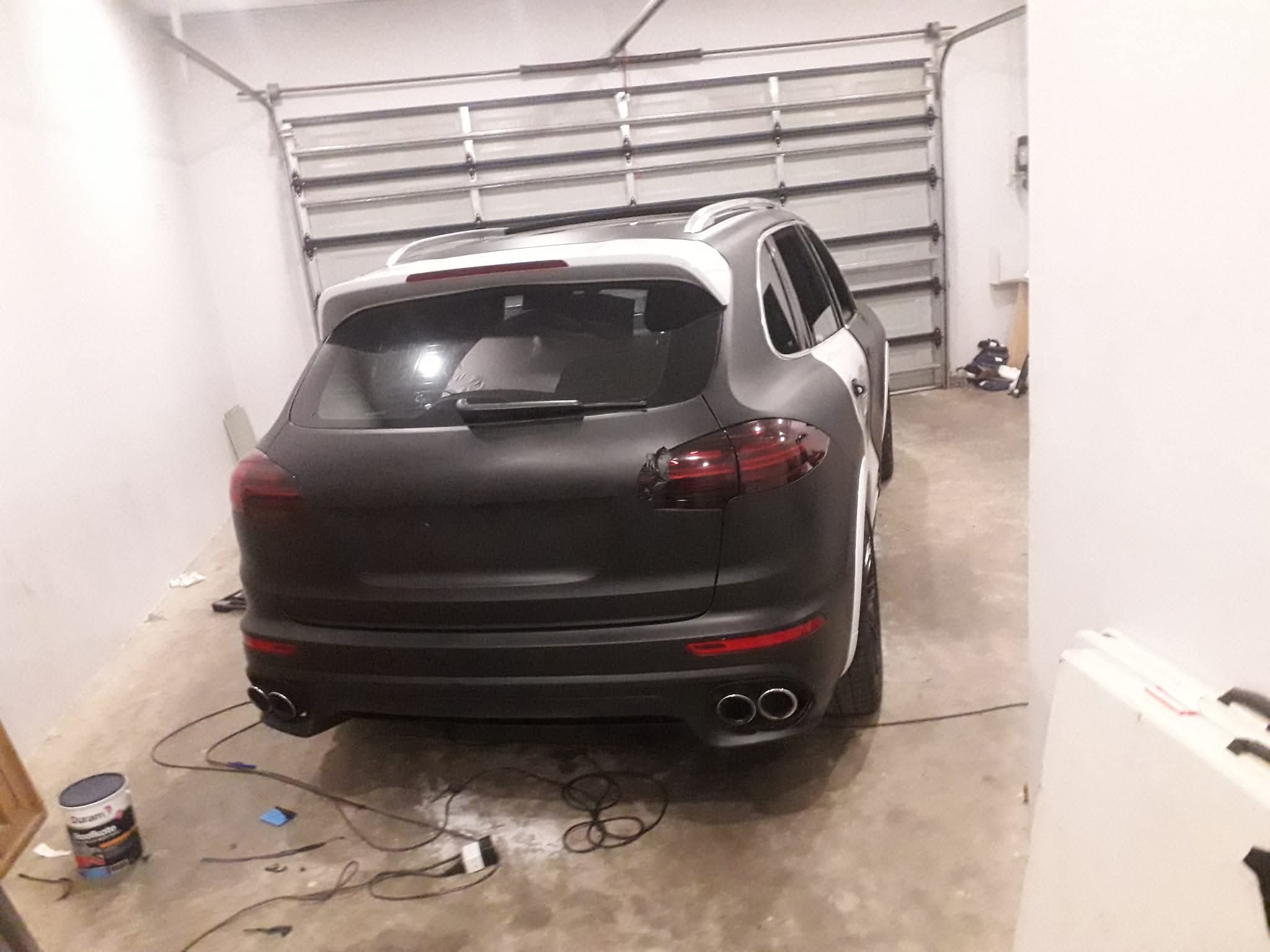 Matte Black Porsche Rear View - Premium Sports Car Wrap Detail